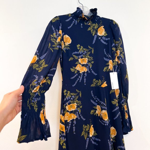 Reformation | Dresses | Reformation Galena Navy Floral Long Sleeve Slit Front Formal Maxi Dress 